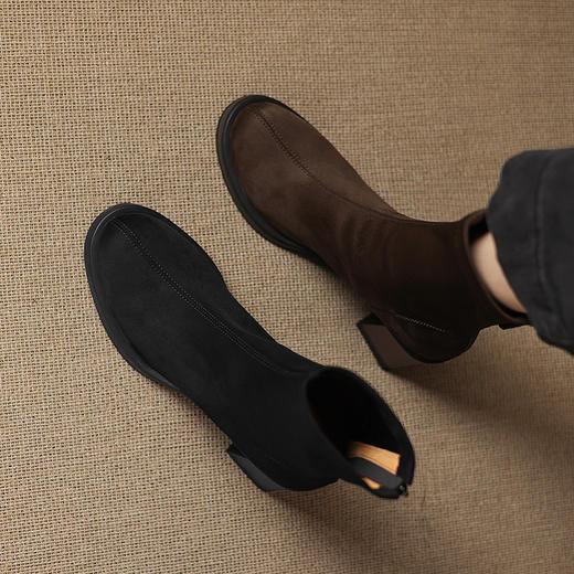 OLD 270法式复古圆头粗跟短靴弹力显瘦靴马丁靴 商品图0