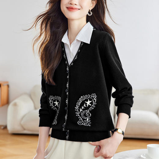 CC 66-6044提花针织衫衬衫领假两件毛衣时髦洋气减龄衫 商品图3