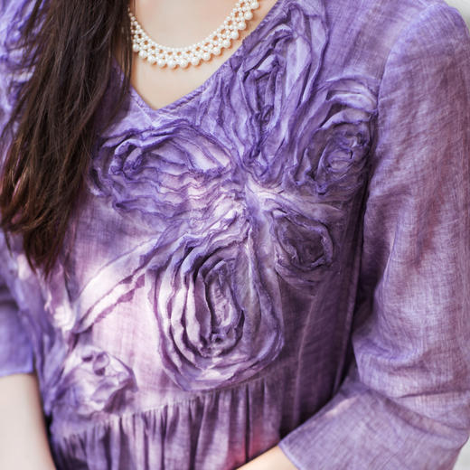 【林栖设计小店】【林栖推荐】天然婴儿棉柔软苜蓿紫秋季新款炒色工艺芭蕾式立体花连衣裙女N1953347 商品图8