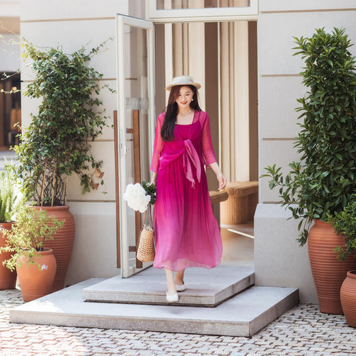 【林栖设计小店】真丝衫牡丹红优雅气质宽松显瘦2026春季新款开衫上衣女1961068B 商品图2