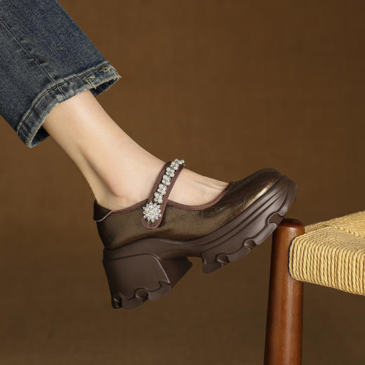 【预售5天】6.5cm小个子防水台厚底增高松糕鞋水钻一字带玛丽珍单鞋女HCYYHD&6223 商品图1