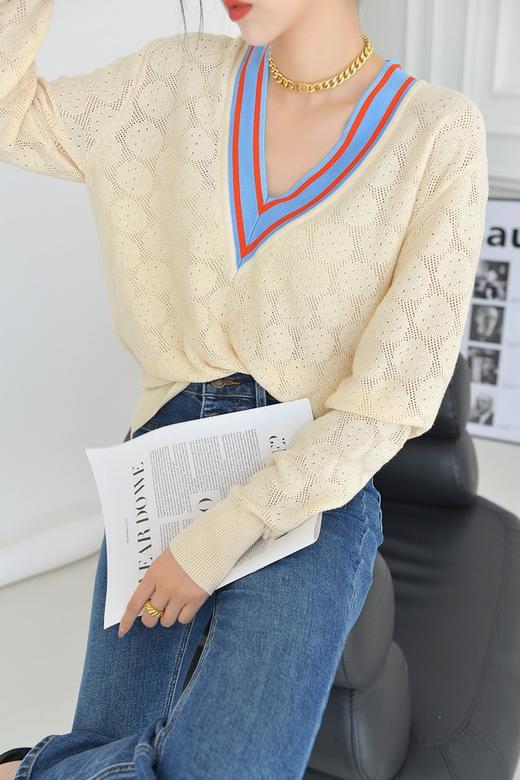 LNNNS 法式时尚V领罗纹针织上衣 16953 商品图3