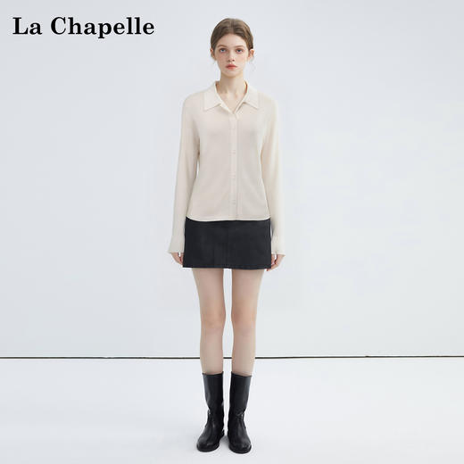 会员福利【绵羊毛×高密针织】拉夏贝尔/La Chapelle云柔软糯针织衫翻领方扣套头慵懒感开衫毛衣 商品图2