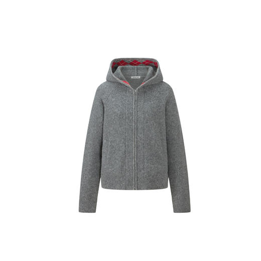 HERLIAN 2025秋季新品菱格纹撞色连帽拉链针织衫女款 商品图4