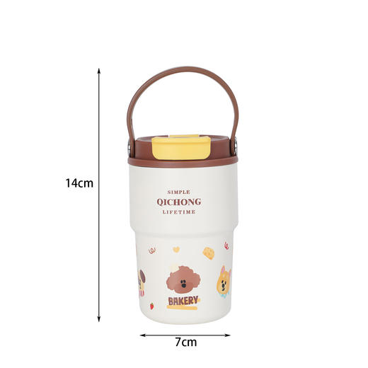 【热销陶瓷内胆保温杯】便捷提手随行咖啡杯 高颜值卡通图案双饮杯 商品图4