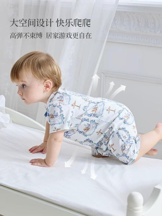 Domiamia 婴幼儿针织短袖斜襟爬服 薄款A类男女宝宝开档连体衣 商品图1