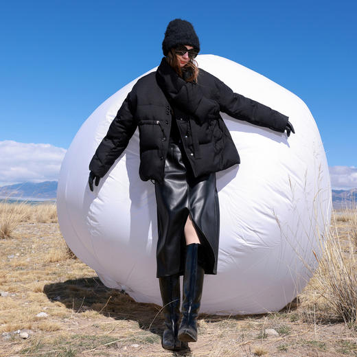 三彩2025冬季新款90白鸭绒羽绒服宽松围脖两穿面包服单排扣M 商品图3