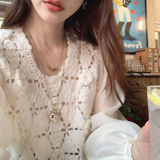 XS 金蘑菇菇 少女的信笺/温柔甜美复古艺术感钩花拼接设计感毛衣 商品图5