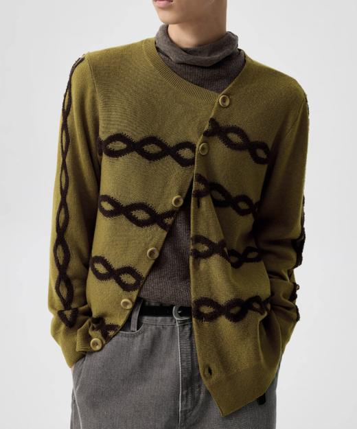 Simple Project/M25223/斜门襟错位撞色绞花开衫 商品图0