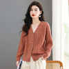 春秋季外套女士2025新款V领小个子宽松显瘦提花针织开衫短款上衣 商品缩略图0