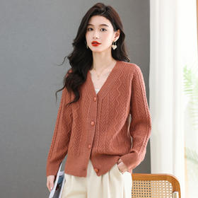春秋季外套女士2025新款V领小个子宽松显瘦提花针织开衫短款上衣