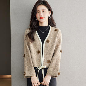 早秋v领针织开衫外套，慵懒短款小香风毛衣披肩外搭CC-22-2729