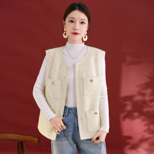 QS小香风针织马甲秋装外套女宽松百搭洋气格子外穿1213 商品图3