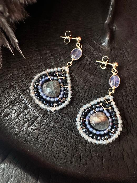 SpoiledBrat Jewelry戏剧系列 |14K注金斜长石坦桑石尖晶石耳环 商品图2