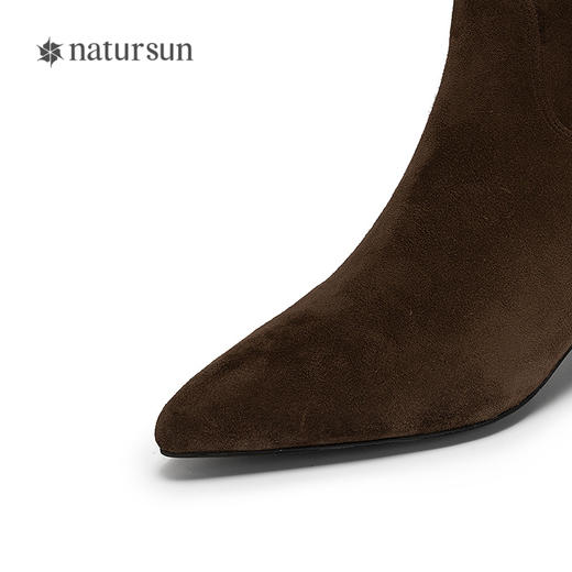 natursun复古弹力靴女士冬季新款尖头显瘦长筒靴子粗跟瘦瘦靴N25556706 商品图3