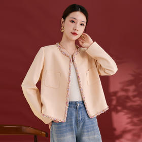 QS秋冬新款羊毛小香风外套气质短款圆领宽松型上衣女1991