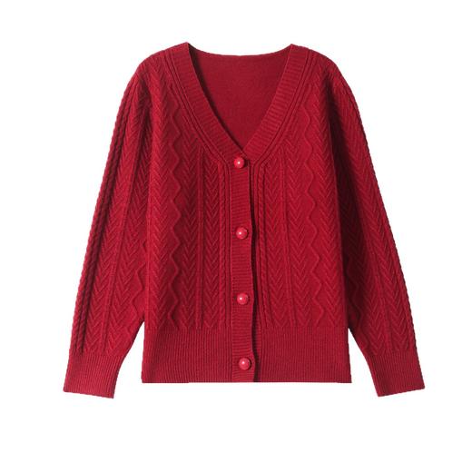 春秋季外套女士2025新款V领小个子宽松显瘦提花针织开衫短款上衣 商品图4