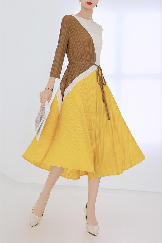 Le Malene 艺术色块收腰压褶款连衣裙 17013 商品图0