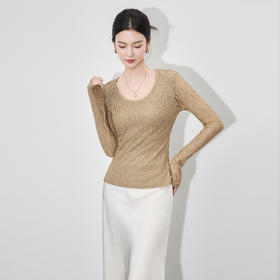 「高货wl」全新升级【铂金会员201/天猫269/差价68】(01213)洛诗琳小蛮腰显瘦打底衫2025秋季气质浮雕蕾丝打底上衣女