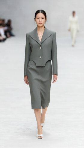 前中开叉高腰造型长半裙