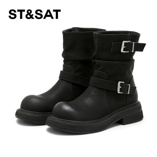 星期六复古西部双扣带牛仔堆堆靴SSD4116C7B 商品图8