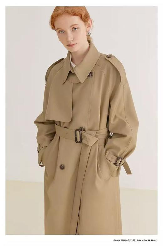 【秋上新】软料挺括有骨感风衣！！90100英伦风双排扣设计感长款风衣外套-喜出 商品图7