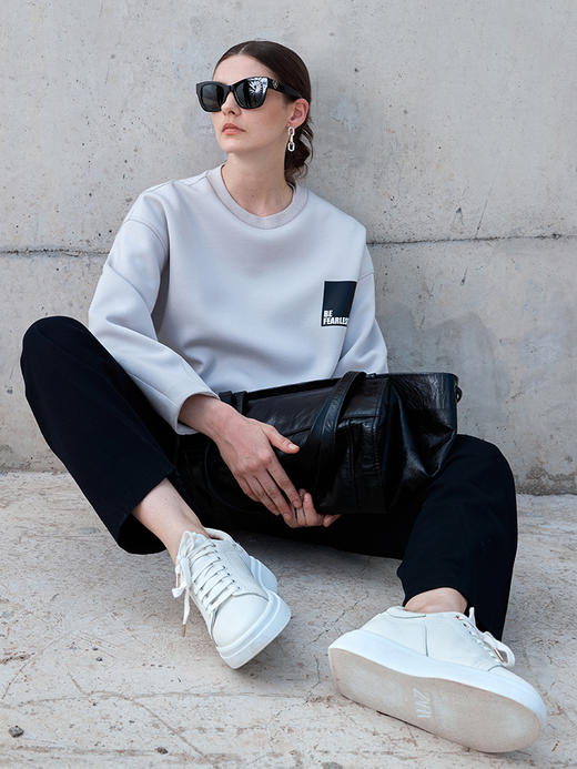 ICB日系春季通勤宽松混纺空气棉圆领套头长袖卫衣针织衫商场同款 商品图3