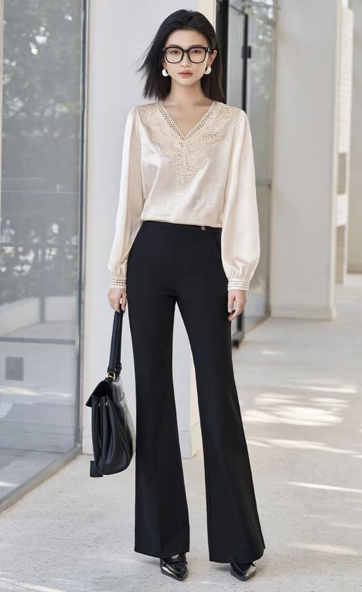 手工钉珠【秋上新】2636丝滑光泽顺滑手抓纹缎面长袖衫-喜出 商品图7