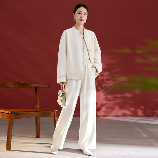 QS秋冬新款羊毛长款显瘦慵懒风女款通勤宽松直筒休闲裤1205 商品图2