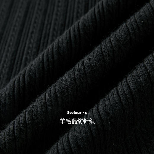 三彩【墨花月白】2025冬季新款立领修身长袖针织连衣裙长裙C 商品图3