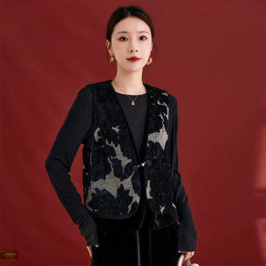 QS真丝丝绒新中式马甲简约日常秋季新款高品质上衣女61237 商品图2