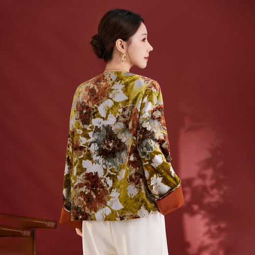 QS秋冬新款25真丝丝绒烫金印花外套女新中式复古上衣1805 商品图2