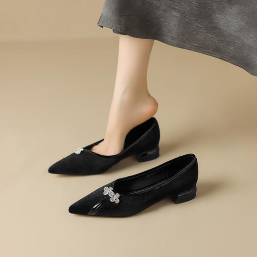 【预售5天】真皮国风单鞋尖头浅口，中跟鞋粗跟气质新中式礼服款女鞋YS&0285 商品图4