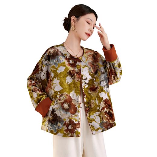 QS秋冬新款25真丝丝绒烫金印花外套女新中式复古上衣1805 商品图4