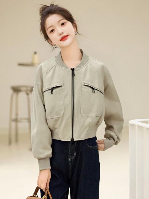 【秋上新】2528休闲棒球领PU外套短款皮衣-喜出 商品图4