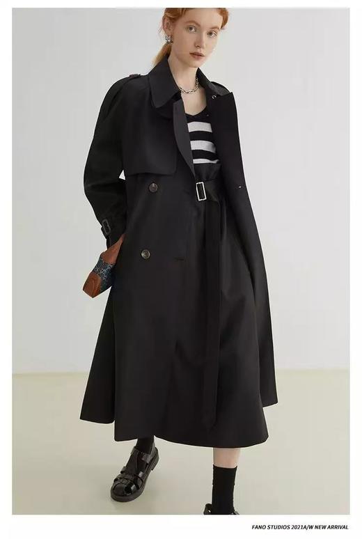 【秋上新】软料挺括有骨感风衣！！90100英伦风双排扣设计感长款风衣外套-喜出 商品图0