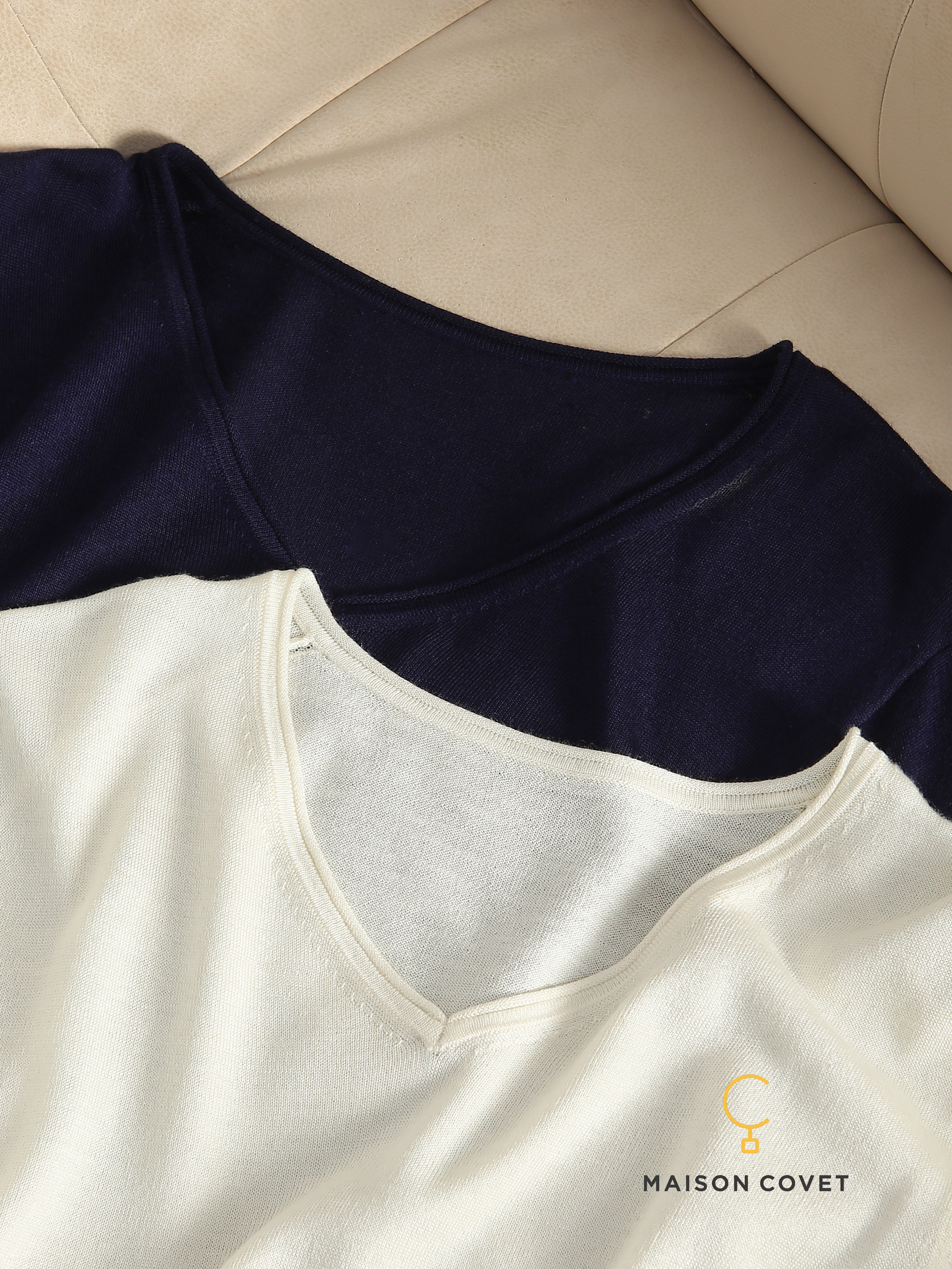 MAISON COVET丝羊绒v领短袖上衣