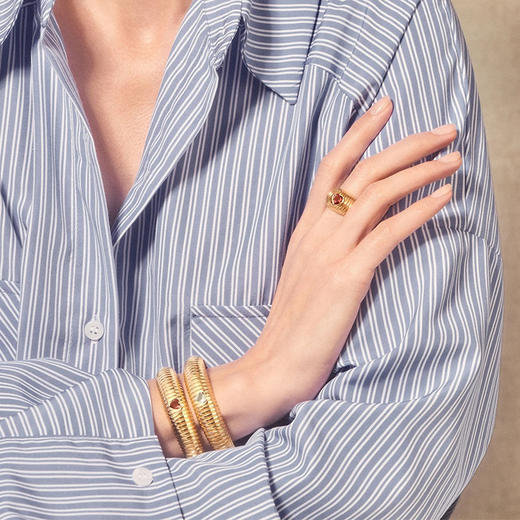 订购4周到｜Tityaravy-Prema-金色 条纹 绿水晶 手镯［法国设计师］ 商品图1