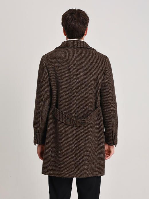 callisto雪茄棕双色斜织纹双排扣大衣 商品图4