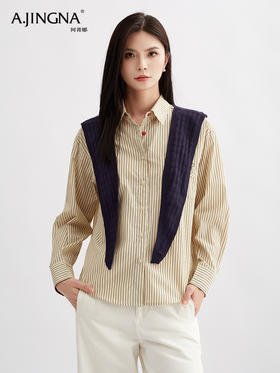 【叠穿王炸】阿菁娜宽松落肩OVERSIZE版型披肩条纹衬衫套装F30Q230011