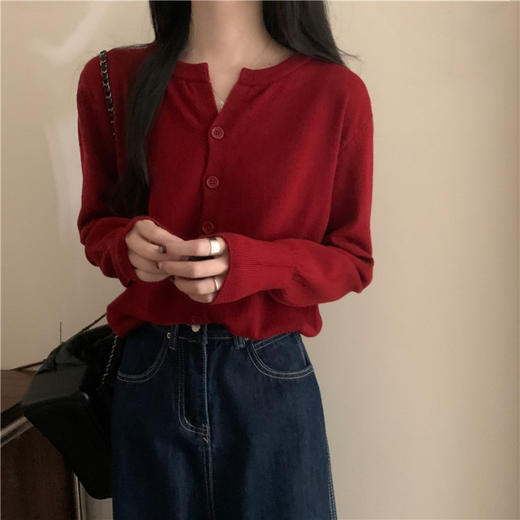 【秋冬圆领针织衫开衫】韩系温柔糯亲肤 宽松短款 外搭毛衣外套上衣  商品图7