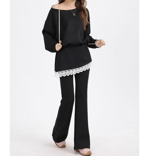 11.11直降到底！！【秋上新】（套装）25003黑色上衣➕蕾丝微喇裤两件套-喜出 商品图0