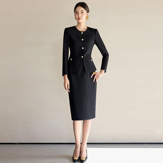 IWY/经典黑色小香风西装套裙女时尚酒店经理接待工作服两件套裙WCS128 商品图3