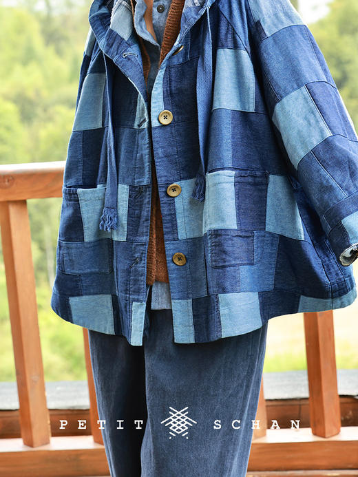 PETIT SCHAN小闪 CLO#908 Self-taught tailor 野裁缝 纯棉百家布牛仔连帽外套 商品图3
