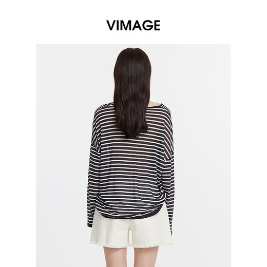 VIMAGE纬漫纪百搭慵懒风空调罩衫薄款宽松针织衫T恤2025春季新款V2301927 商品图9