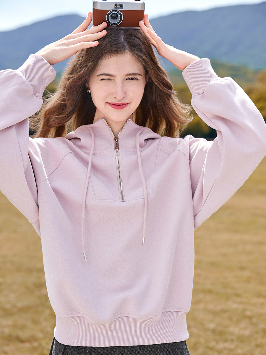 【百图lulu定制】【甜心卫衣】 半拉链 连帽卫衣 减龄帽衫