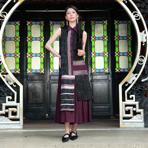 【杨丽萍旗袍改良款】暗香盈秀拼接连衣裙 | 紫色优雅端庄 |现货加急发 商品图6