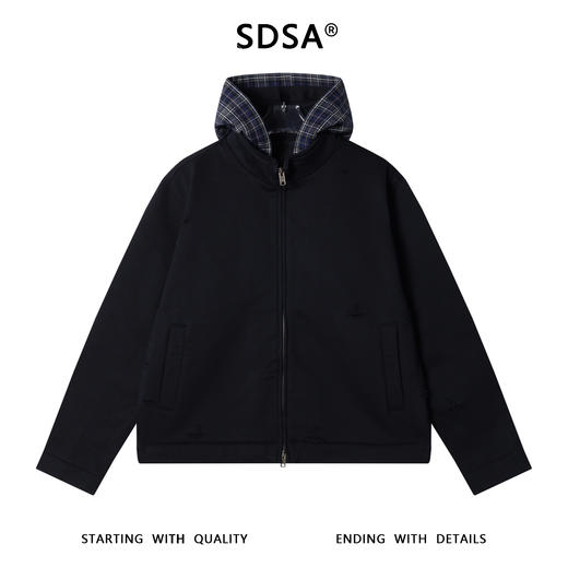 33783SDSA男士秋冬新款痞帅男装时尚拼接磨破立领拉链连帽卫衣时尚外套 商品图1
