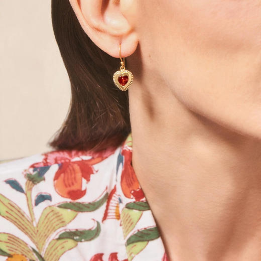 北京仓｜Tityaravy-Gini-金色 心形 石榴石 吊坠 耳环（单只）［法国设计师］ 商品图0