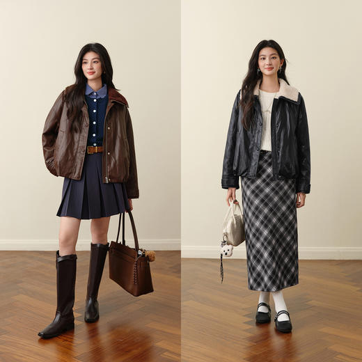 【严选】孟子义诗凡黎仿羊羔毛领蛋白皮衣外套2025秋冬宽松短款轻薄羽绒服7G9380011 商品图1